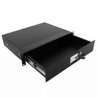 19  2U Steel Plate DJ Drawer Equipment Cabinet With Keys Black • $58.48