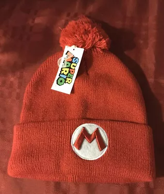 SUPER MARIO Beanie Red Winter Knit Hat Ski Skull Cap With Pom Pom • $39.99