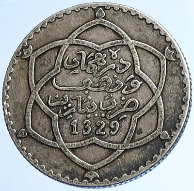 1911 Or 1329 AH MOROCCO Abd Al-Hafid OLD ANTIQUE Silver 1/4 Rial Coin I108431 • $133.65