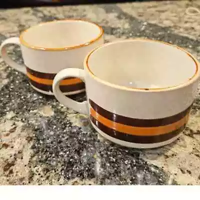 2 Vintage Mid Century JMP Coffee/Soup Mugs Brown Stripe • $35