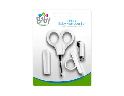 4 Pcs Baby Manicure Set Clipper Scissor Special Design Safe For Baby White Pink • £3.29