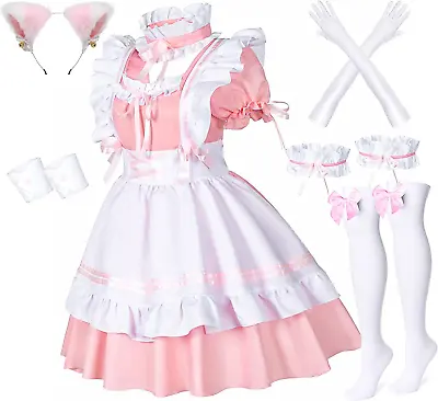 Anime French Maid Apron Lolita Fancy Dress Cosplay Costume Furry Cat Ear Gloves  • $52
