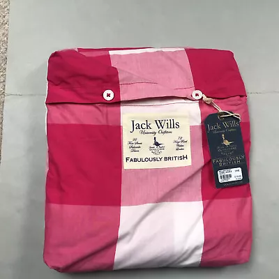 Jack Wills Bellamy Duvet Cover Double In Cloth Bag Hot Pink White Squares New • £60