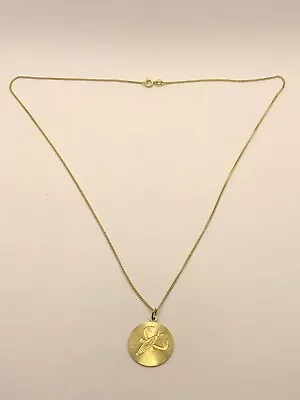 585 14ct GB Gold Chain 50cm 333FB Round Cancer Zodiac Lobster Medallion Pendant • £150