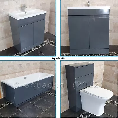 £56.95 • Buy Bathroom Floor Standing Vanity Unit Gloss Grey And Bath Panels