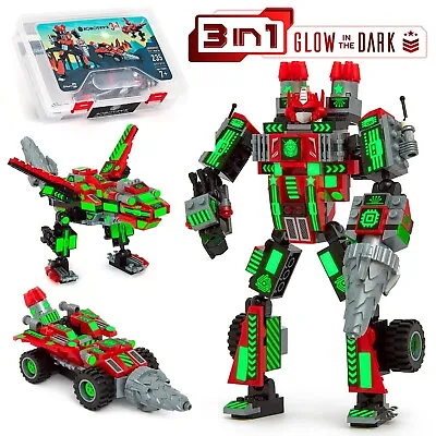 Robot Mech Building Blocks STEM Toy Glow In The Dark 3in1 Gift For Boys Kids • $22.99