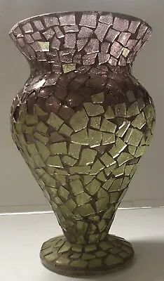 Beautiful Glass Mosaic Purple And Green Colored Glass Vase-JC • $24.95