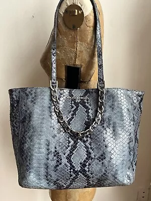 Michael Kors Harper Large Ew Tote In Denim Blue Python Leather • $25