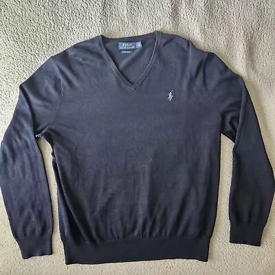 Polo Ralph Lauren Sweater Mens L Navy Blue 100% Supima Cotton Long Sleeve V-Neck • $12.99