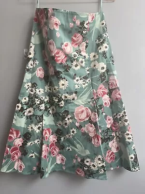 Laura Ashley Floral Skirt Green A Line Flared Lined 10 • £14