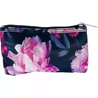 Modella Cosmetic Bag Small 7.5 X 5 X 1.5  Nylon Black Pink Flora Zipl Makeup  • $12.48