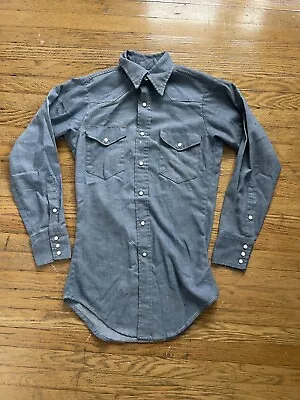 Vintage Wrangler 60s Sanforized Button Up Shirt Chambray Pearl Snap Small 14-33 • $15