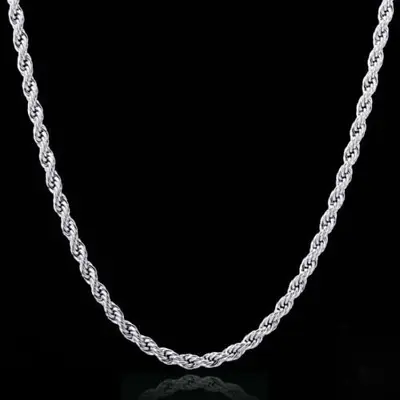 $18.99 • Buy Italian Solid Sterling Silver Rope Link Chain Necklace 925 Silver Chain UNISEX