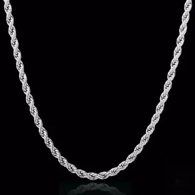 Italian Solid Sterling Silver Rope Link Chain Necklace 925 Silver Chain UNISEX • $10.99