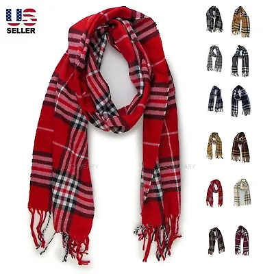 Men Women 100% Cashmere Scarf Check Tartan Plaid Wrap Scarves Winter Thermal • $6.99