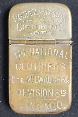 Advertising Match Safe Vesta National Clothiers Chicago Illinois Postage Stamps • $63.75