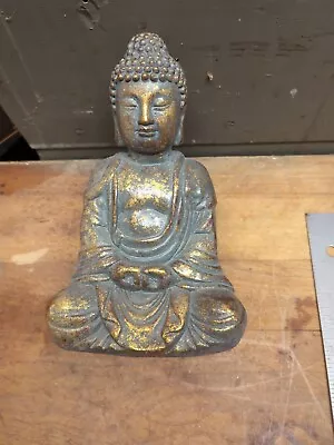 Buddha Figure Buddhism Gold Tone Plaster Tibet Sitting Meditation Statue Figure • $15