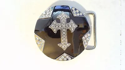 Revelation Hardware Chrome Bejeweled Cross Star Belt Buckle Christian  2.75  • $4.71