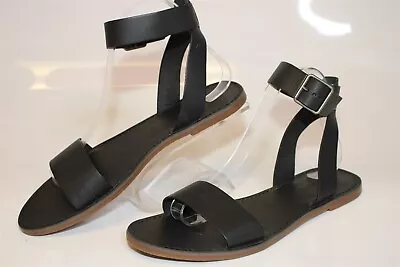 Madewell Womens 9 The Boardwalk Black Leather Ankle Strap Sandals Shoes H5717 • $7