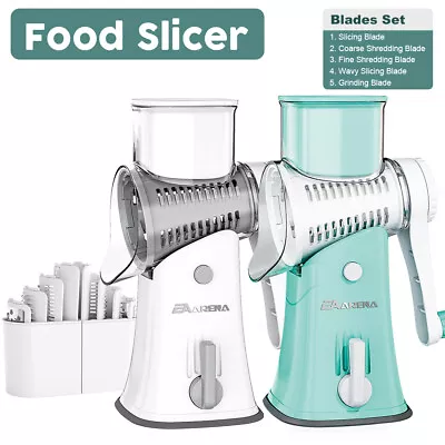 Rotary Food Slicer Chopper Cheese Grater Fruit Vegetable Shredder 5 Blade Cutter • £15.99