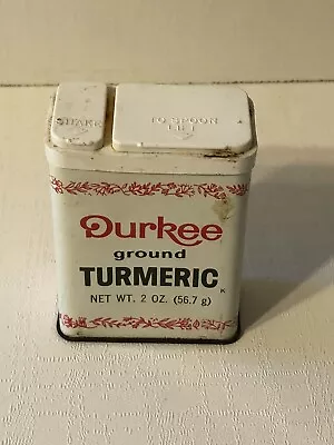 Vintage Durkee Ground Turmeric Spice Tin 2 Oz Empty 3  Tall Plastic Top • $2.99