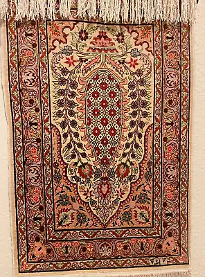 Antique Hereke 100% Silk Prayer 1950 Vintage Turkish FLORAL Design • $950