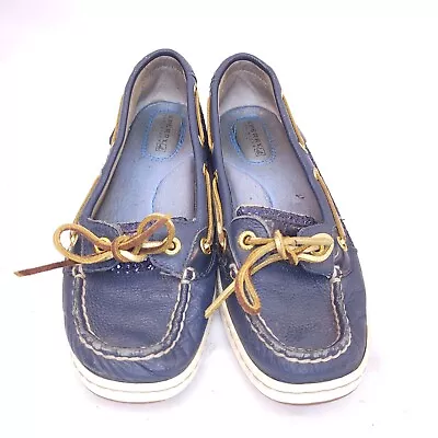 SPERRY Biscayne Blue Leather Sequins Boat Shoes Flats Slip On Espadrille Size 6 • $24.61