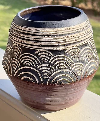 Studio Pottery Hand Thrown Clay Planter Vase Flower Pot Brown Beige/Textured • $14.99