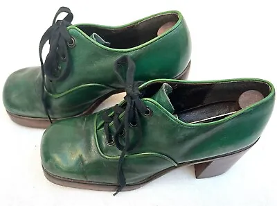 Platform Leather Shoes Disco Men’s Sz 8.5 Leprechaun Green Vintage Genuine 70s • $249.95