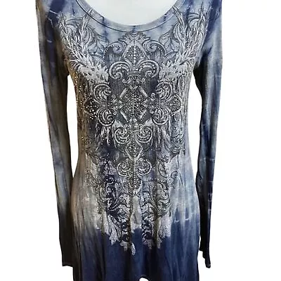 VOCAL Blue & White Studded Tie Dye Tunic. Slenderizing Very Comfortable. • $24