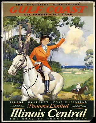 Poster Mississippi Gulf Coast Sports Horse Riding Sailing Vintage Repro Free S/h • $14.95