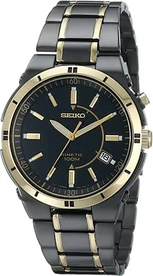 Seiko Kinetic SKA366 Men's Black Dial Stainless Steel Two-Tone Dress Watch • $475