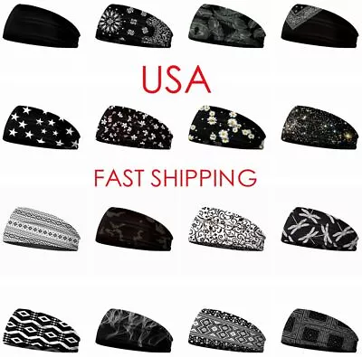 Black Sweatband Boho Headband Sweat Band HairBand Fitness Yoga Running Men Women • $8.98