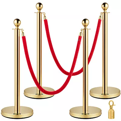 4PCS Gold Stainless Stanchion Posts 59  Velvet Ropes Crowd Control Queue Barrier • $92.99