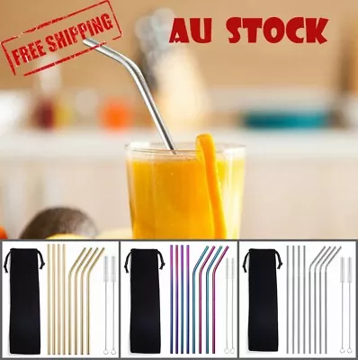 10 PCs Stainless Steel Straws Bent Long Reusable Washable Metal Drinking Straw • $4.99