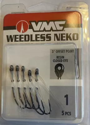 VMC Weedless Neko Hook Black Nickel 5 Pack Resin Closed Eye 3 Degree Offset Sel • $4.99