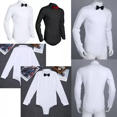 Hot Mens Ballroom Dancewear Bodysuit One-piece Romper Shirt Long Sleeve Leotard • £13.19