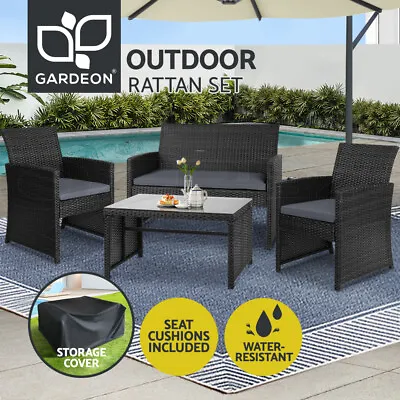 Gardeon 4 PCS Garden Furniture Outdoor Lounge Setting Dining Set W/Storage Cover • $285.95