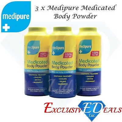 3 X 200g Medipure Medicated Body Powder 100% Talc Free Helps Irritated Skin • £6.89