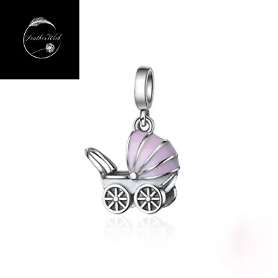 Genuine Sterling Silver 925 New Baby Girl Pink Pram Pendant Dangle Charm Mum • £18.99