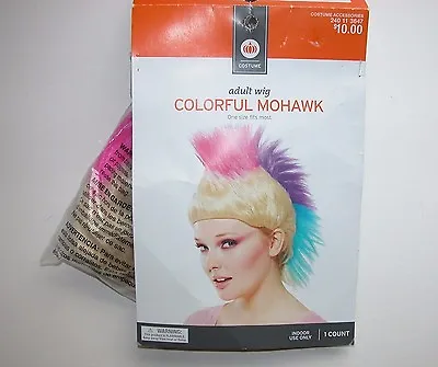 NIP NEW Adult Wig Mohawk Colorful Halloween Blond Pink Purple Aqua • $9.99