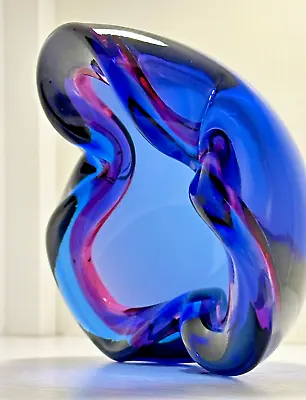 Mid Century Murano MCM Venice Blue And Pink-Purple Art Glass Ashtray • $48