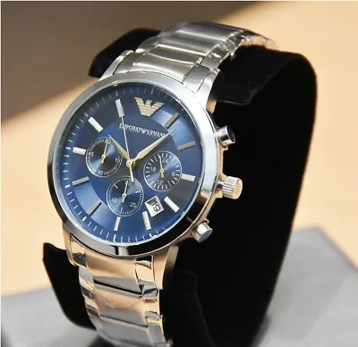 £69.99 • Buy New Genuine Emporio Armani Ar2448 Blue Dial & Silver Stainless Steel Men's Watch