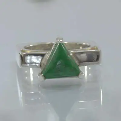Green Burma Mawsitsit Trillion Handmade Silver Square Ring Size 10.5 Design 152 • $109