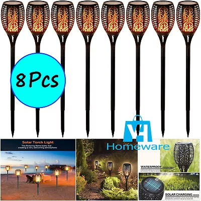 8 X PC 96 LED Flame Solar Torch Flickering Warm Outdoor Dancing Path Garden Lamp • £25.95