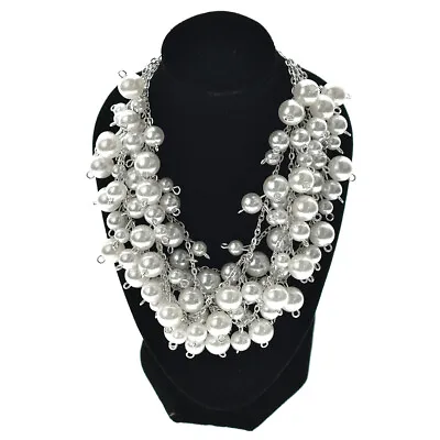 White Pearl Multi Layer Necklace Ladies Statement Bib Beaded Vintage Chunky US • $10.99