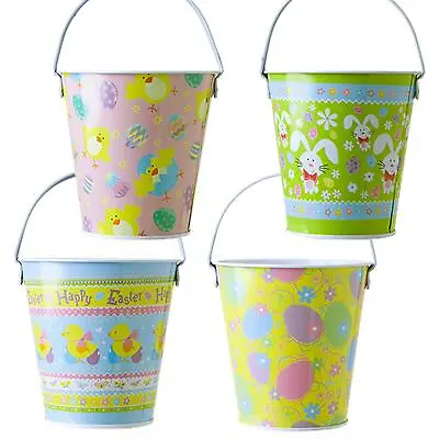 Easter Baskets Buckets Egg Hunt Accessories - Set Of 2 Mini Metal Buckets • £6.29
