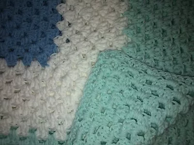 Beautiful New Handmade Crochet Baby Blanket/afghan  Pastel Blue/green/white • $24.99