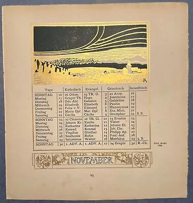Calendar Print By Ferdinand Andri  For Ver Sacrum Kalender November  1902 Heft 1 • $100