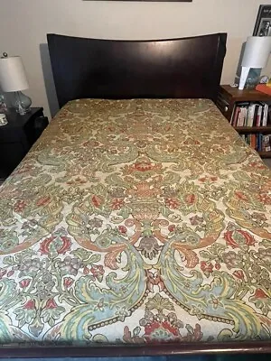 Pottery Barn SIMONE Floral KING Duvet Cover Cotton Linen Blend Piping Detail • $169.95